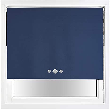 FURNISHED Blackout Roller Blind with Triple Diamond Eyelets & Metal Fittings Trimmable - Navy Blue, 100W x 165H cm