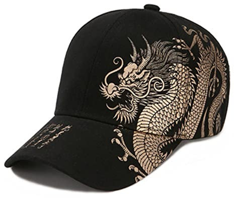 XKUN Cap Drucken Chinesischer Drachen Totem Männer Baseballkappen Frauen Sommer Snapback Hut Outdoor Sonnenschutz Cool-Black,56-58Cm