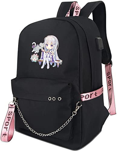 Roffatide Anime Re:ZERO -Iniziare la vita in un altro mondo Rem Ram Zaino Borsa per laptop con porta di ricarica USB e porta cuffie