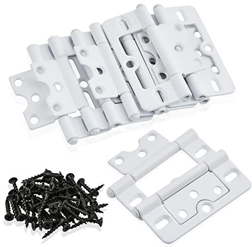 Worldity Lot de 10 charnières de volet 7,6 x 3,6 cm - Charnières de porte sans mortaise, faciles à installer - Charnières de porte papillon blanches avec vis pour porte moustiquaire de volet - Blanc