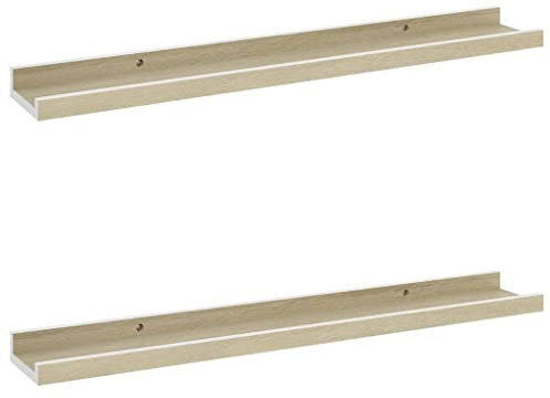 vidaXL Wandregale 2 Stk. Weiß und Sonoma-Eiche 60x9x3 cm