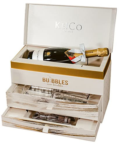 Bollinger Special Cuvee Champagne 75cl KeiCo Luxe Gift Box Hamper with 2 Silver Flutes and Solid Chocolate Corkscrew, Champagne Lovers Gift (Silver)