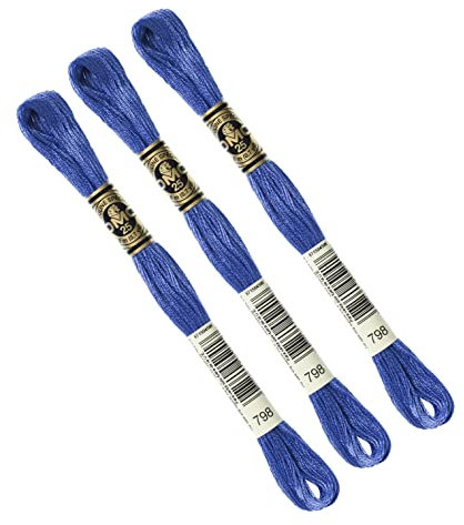 DMC DMC Set mit 3 Garnknäueln, 117 MC, 100 % Baumwolle, für alle Techniken und Materialien, ideal für Kreuzstich, blau