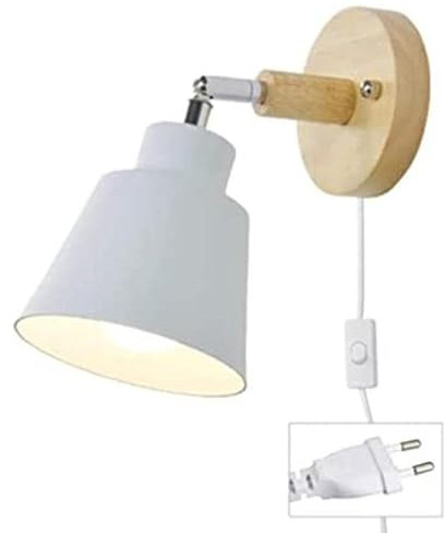 EHOTER Wandlampe Mit Kabel Für Steckdose Wandleuchte Innen Mit Schalter Und Kabel Vintage Retro E27 Lampe Modern 350 Grad Drehung Nachttisch-Leselampe Für Schlafzimmer Wohnzimm With cable (Weiß)