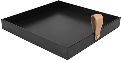 Pvczool Kreatives Quadratisches PU Leder Servier Tablett Dekorativer Teller Kosmetik Diverses Desktop Aufbewahrungs Platte mit (Schwarz)