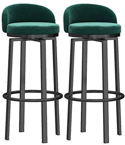 lirrebol Drehbare Barhocker, 2er-Set, samtgepolsterter Sitz, Schwarze Metallbeine, Frühstücks-Esshocker für Kücheninsel, Barhocker, Sitzhöhe 65/75 cm, grün