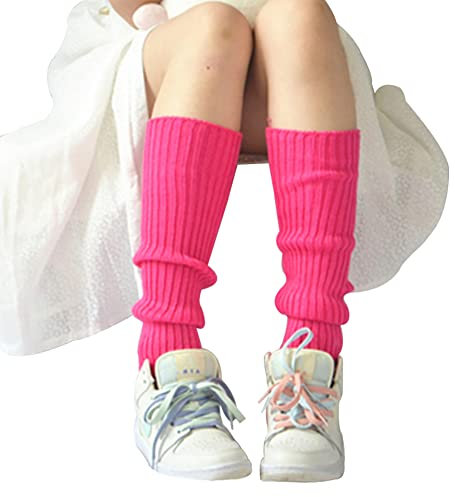 FSSTUD Gestrickte Winter Beinstulpen Stiefelstulpen Topper Socken Zopfstrick Beinstulpen Tanzsport Beinstulpen Knöchelwärmer Lange Stiefelsocken für Damen Lady Mädchen Hot Pink