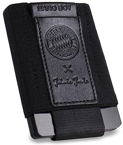 Jaimie Jacobs Nano Boy Mini Wallet kleine Geldbörse aus Textil dünner Geldbeutel, Slim Portemonnaie mit Zugband Kartenhalter, Kartenetui für Herren und Damen (FC Bayern München Edition)