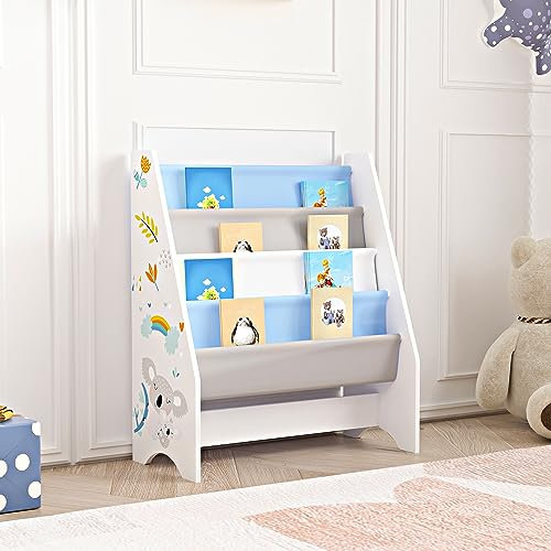 [en.casa] Scaffale per Cameretta con 4 Contenitori Morbidi a Scaletta - Mobile Porta Libri a Misura di Bimbi - Decorazione Koala - Blu/Bianco