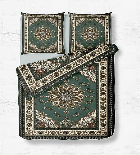 Quixora Hypoallergene Bettwäsche 135x200 cm Mikrofaser persischer Kunststil 3D Druck Bettbezüge Kinderbettwäsche Set für Allergiker geeignet 2er Kissenbezug 80x80 cm mit Reißverschluss Pflegeleicht