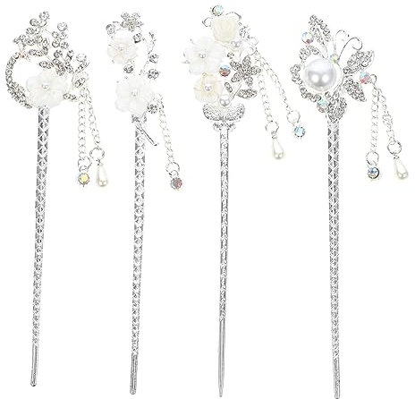 FRCOLOR Bacchette Cinesi 4Pcs Tornante Rosa Accessori Per Accessori Sposa Rosa Bacchette Clip Di Per Forcella Delle Donne Cinesi Accessorio Della Accessori Per Ragazze