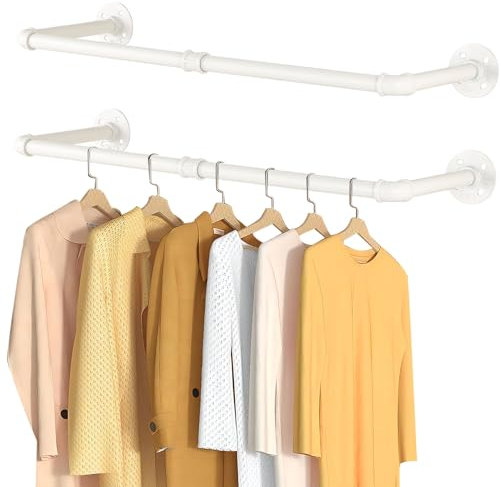 Yawinhe Kleiderstangen für die Wand, 80cm industrieller Rohr-Kleiderständer zur Wandmontage, Platzsparenders Wandregal Küchenregal, für Geschäft, Wohnen, Cremefarbe, 2-Pack, YMG002AW-2