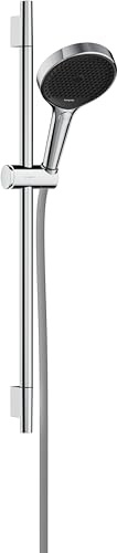 hansgrohe Rainfinity - wassersparendes Duschset (EcoSmart), Sparduschkopf, Brausestange 65cm, Halterung, Designflex Brauseschlauch 160cm, Duschbrause mit 3 Strahlarten, runde Kopfbrause, Chrom