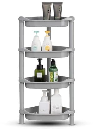 Qualiware Étagère de douche d'angle à 4 niveaux, organisateur de fruits et légumes, étagère de rangement sur pied, antirouille pour salle de bain, baignoire, garde-manger, cuisine, endroits étroits,