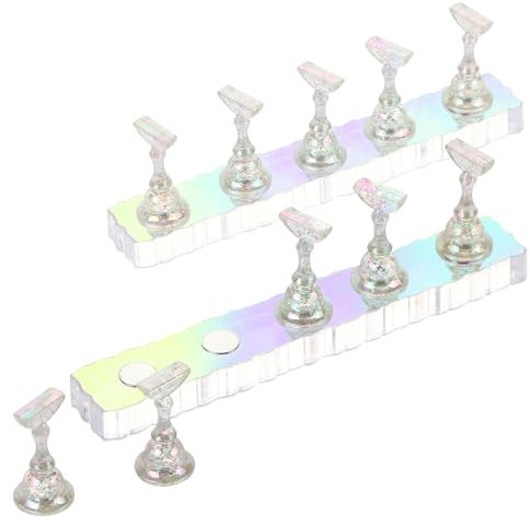 UHOMENY Nail Art Holder Stand for Painting Nails, 10 pieces of Aurora Acrylic Nail Practice Stands DIY Nail Design Holders Nail Tips Display Stand for False Nails Manicure Tools (Transparent)