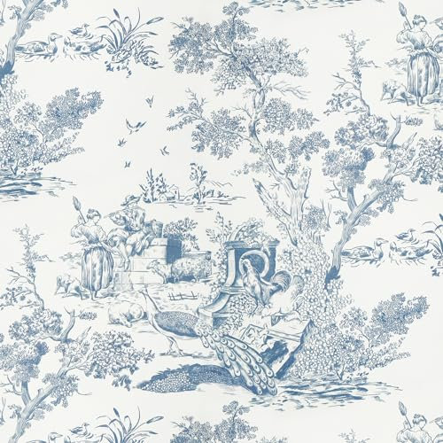 Yomshi Papier peint autocollant bleu et blanc - 41 x 300 cm - Motif animal - Vintage - Film adhésif amovible - En vinyle - Pour salon, chambre à coucher, mur, armoire