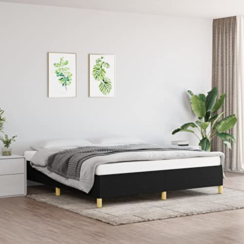 Baziroo Bettgestell Schwarz 180x200 cm Stoff und Sperrholz Guest Bett Doppelbett Schlafzimmermöbel Bettrahmen Bed Frame Bett Aufbau Bed Shelf Bed Support Familienbett Matratze Nicht Enthalten