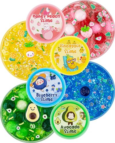 4er-Pack Fruit Slime Set, 400 ml Clear Slime für Kinder, Glitter Crunchy Slime Kit, Schleim Sensory Spielzeug für Mädchen & Jungen 8–12 Jahren, Geburtstags Oster Halloween Schleim Party Geschenke