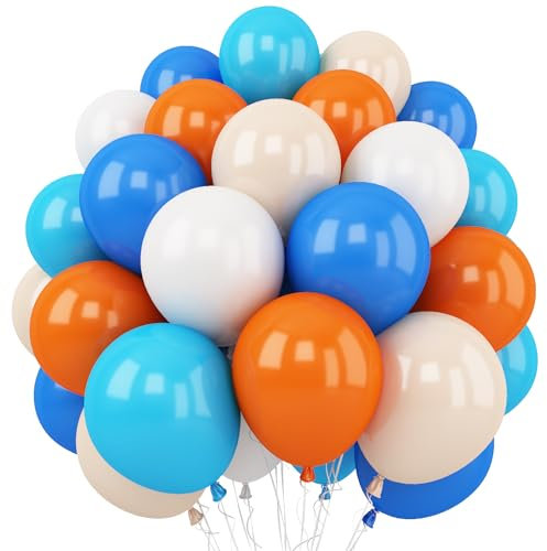 Balloon Blue Orange, 12 Inch Dark Blue and Orange Latex Balloons with White Helium Balloons for Children Boys Birthday Baby Shower Graduation Party Decoration