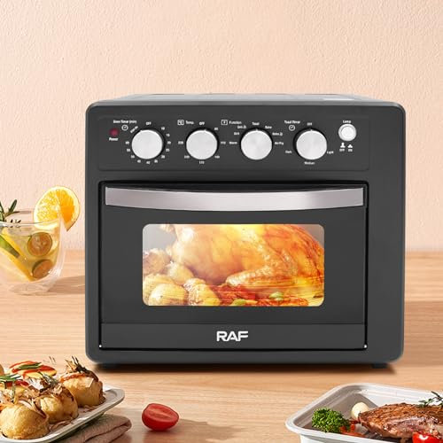 Freidora de aire caliente, horno eléctrico de 25 l, gran capacidad, 1700 W, horno multifunción, freidora de aire sin aceite, 3 capas ajustables, tostadora parrilla horno para pizza, mini horno, con 6