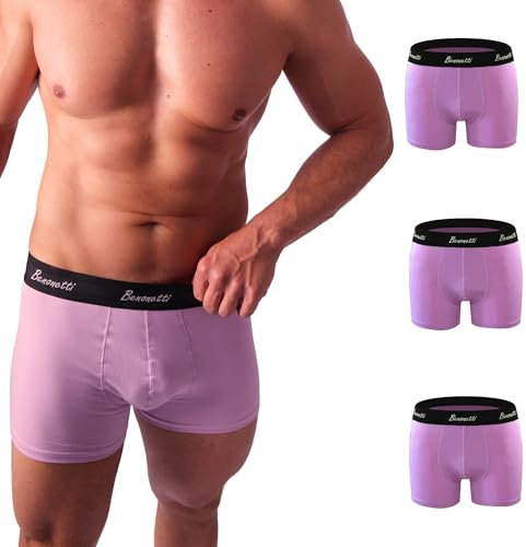 Benonetti Herren Boxershorts (3er Pack) aus Premium Baumwolle – Sportliche, atmungsaktive Männer- mit elastischem Bund (DE/NL/SE/PL, Alphanumerisch, M, Regular, Regular, Flieder)