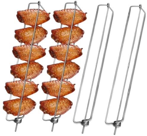MEETOZ 4pcs BBQ Grill Rack, Chicken Wing Grill Fork, Stainless Steel Chicken Wing Rails for Grilling Chicken Wings, Portable bbq Grill Rack Outdoor