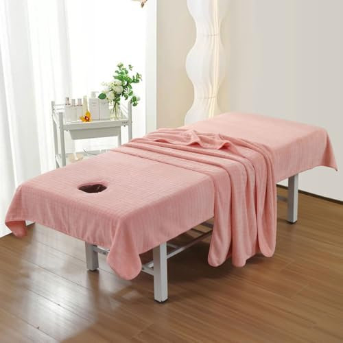 Morbuy Draps de Lit Table de Massage avec Trou, Housse de Coussin de Massage Lavable, Serviette de Massage Réutilisable pour Spa Beauté et Salon du Visage (Linge 200x100cm,3# Rose)