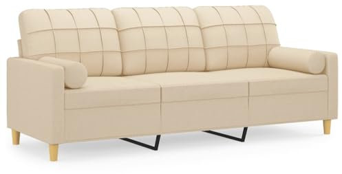 QJBSAVVA Couch Groß Sofas Küchensofa Schlafsofa - 3-Sitzer-Sofa mit Zierkissen Creme 180 cm Stoff für Büro Ruheraum Wohnzimmer Gästezimmer
