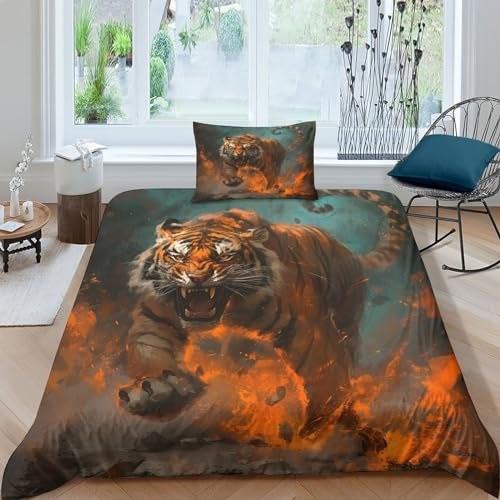 NRAOPEVVD Tiger Bettbezug Bettwäsche Set Kinderbettwäsche-Set Reißverschluss Mit Kissenbezug Betten Set Für Jungen Und Mädchen, Kinder Single（135x200cm）