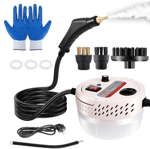 Dampfreiniger 2500W, Tragbarer Dampfreiniger Handgerät, 1400ML Großem Wassertank, mit 6 Geschwindigkeiten Einstellbar und 3 Arten von Bürstenköpfen, für Alles Küchenmöbel Boden Badezimmer Auto