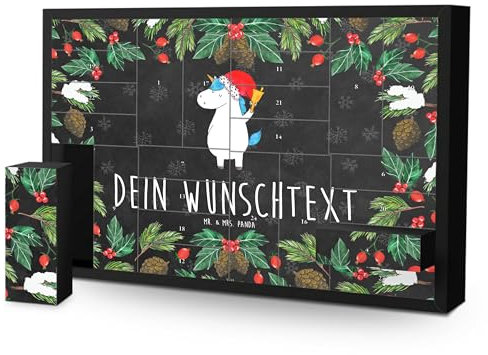 Mr. & Mrs. Panda Personalisierter Befüllbarer Adventskalender Einhorn Weihnachtsmann - Personalisierte Geschenke, Nikolaus, Schokolade, Unicorn,