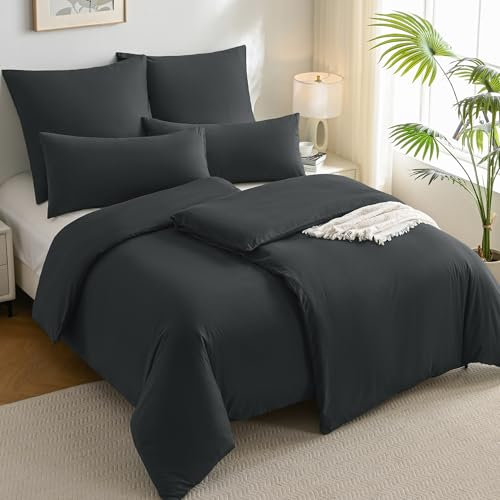 JELLYMONI Bettwäsche 135x200 Baumwolle 4-Teilig Bettwäsche-Sets Anthrazit Oeko-Tex 100% Gewaschene Baumwolle 2 Bettbezüge mit Reißverschluss und 2 Kissenbezüge 40X80 mit Umschlag Weich