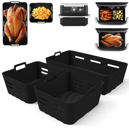 Ninja Flexi Drawer 10.4L Air Fryer Accessories, Upgraded Version with Ventilation Holes, Reusable 3 Pcs Air Fryer Liners for Air Fryer AF500UK (3 Packs Black)