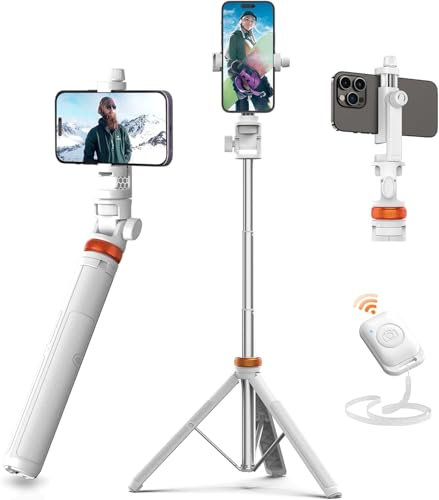 62 Phone Tripod Stand with Bluetooth Remote, Extendable Selfie Stick & Travel Tripod for Smartphones