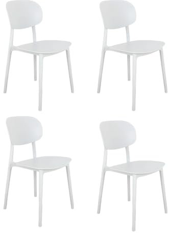 MOHOME Sedia Bianca Polipropilene Set da 4 Impilabili Dimensioni 79 x 54,5 x 46 cm Design Ergonomico Minimalista Elegante Interno Esterno Casa Ufficio Bar Ristorante