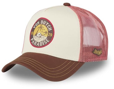 Von Dutch Kappe für Damen & Herren, verstellbar, Trucker-Kappe, Surfmütze, Beige/Braun/Rot, One size