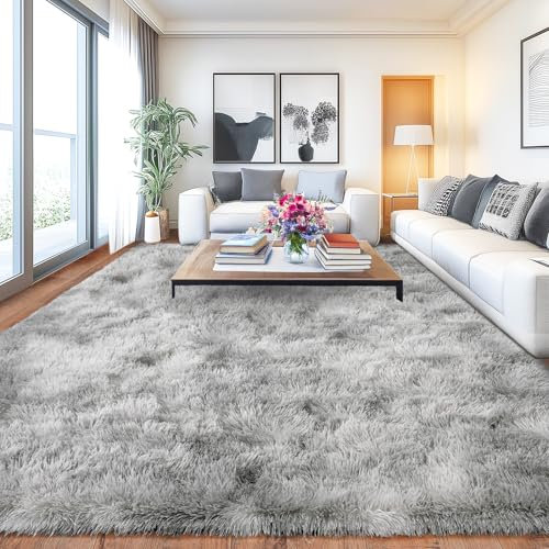 Chicnix Großer Teppich Wohnzimmer Hochflor 160x230 Batik Hellgrau, Weich Shaggy Langflorteppich rutschfest, Moderner Flauschig Teppich Schlafzimmer Kinderzimmer Wohnheim Heim Dekor