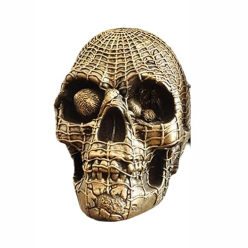 JBTBIHIG Moderne Totenkopf-Statue aus Kunstharz, Dekoration für Zimmer, Zuhause, Wohnzimmer, Schreibtisch, Couchtisch, Regal, 14 x 8 x 13 cm, Gold, 700 g, Tischdekoration für Esszimmer
