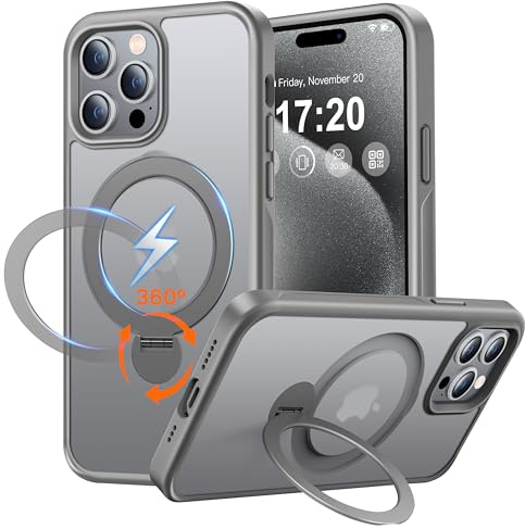 PuyaTeya Magnet-Ständer 360° für iPhone 15 pro max Hülle, Matt-Grau