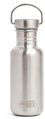 Elephant Box Single Wall Stainless Steel Water Bottle, 500ml/750ml/1.2L - Lightweight, Durable, Wide Mouth, Leakproof, BPA-Free, Reusable, Ideal for Travel, Hiking, Sports (500ml)