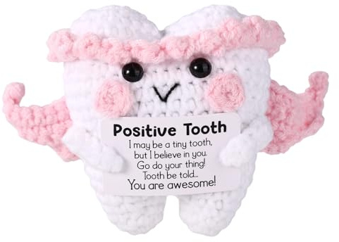Muñeco de Dientes Positivo y Divertido, Juguete de Ganchillo Hecho a Mano con Alas Ángel y Tarjeta Regalo para Asistente Dental Decoración Escritorio Apoyo Inspirador Emocional para Mujeres Hombres