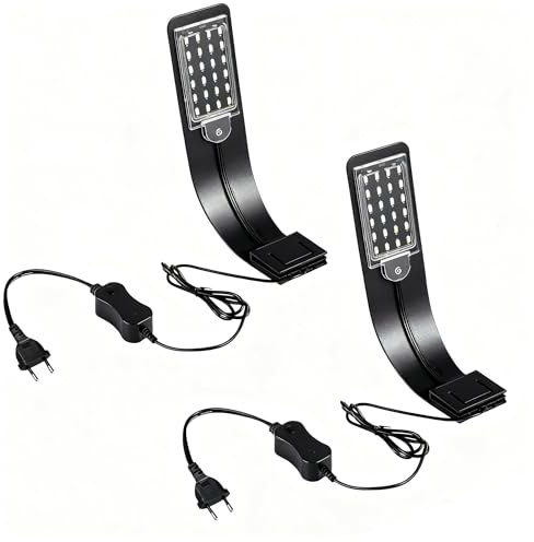 Aquarium LED Beleuchtung Licht,Ultradünnes Clip-on AquariumLampe mit Weiß und Blaulicht, 10W LED Aquarienleuchte, IPX7 Wasserdicht,24 LEDs AquariumLicht für-Aquarium und Fische Tank Beleuchtung (2)