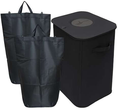 Relaxdays Bottle Recycling Bin, 100 L, 2 Bags, Easy Clean, Waste Separation, Container for Empties, Black