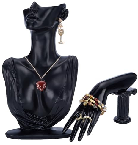 UNICRAFTALE Set di 2 espositori gioielli manichino modello corpo laterale nero resina busti per collane supporti mani display braccialetti anelli espositore gioielli vetrina