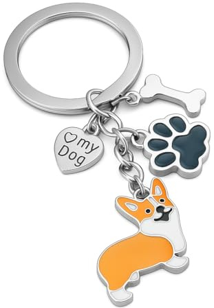 Porte-Clés Chien, Porte-Cléf de Toutou de Sac pour Femmes | Cadeaux de Porte-Clé Mignons avec Figurine Corgi Mignonne et Empreinte de Patte pour Mamans de Chiens Passionnées d'Animaux
