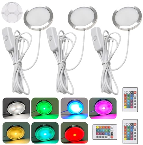 3D-Drucker LED-Lampe Kit, 3 Stück USB-Betrieben Nachtlicht für Lab A1/A1mini, Warmweiß 3000K, Kreative DIY-Modellbeleuchtung, Nachtlicht Modelle 3D Druck Zubehör (7-Farben-Lichtl mit Fernbedienung)