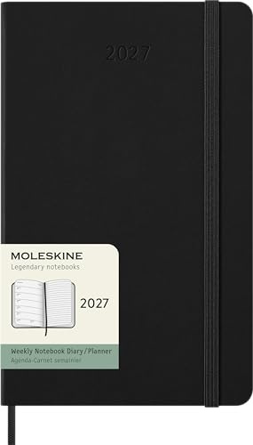 Moleskine Wochenkalender 2027, 12-Monats-Planer mit Platz für Notizen, Hardcover, Elastischer Verschluss, Format Large 13x21 Cm, Farbe Schwarz