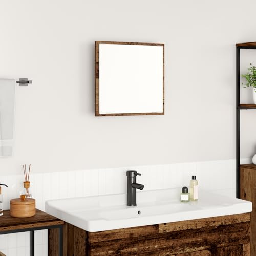IBUQDDV LED Badezimmerspiegel mit rustikalem Holzrahmen und eingebauter Beleuchtung 40x37x8.5 cm USB Wandspiegel für Makeup und Pflege