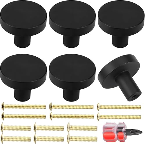 6 PCS Round Cabinet Knobs, 30 * 25 mm Black Drawer Handles, Mushroom Drawer Knobs, Single Hole Wardrobe Handles, Black Cupboard Handles with Screws for Kitchen Wardrobes Bathroom Home Decoration