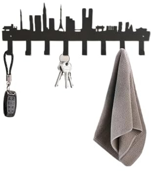 AYWTIUN Porte-clés mural Porte-clés silhouette de ville, sac à vêtements multi-usages, décoration murale en fer forgé for salon